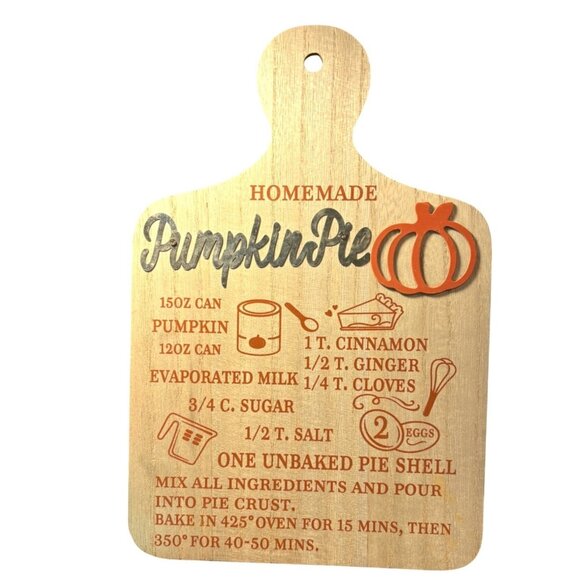 Homemade Pumpkin Pie Recipe Decorative Cutting Board NEW Fall Thanksgiving - Picture 1 of 4